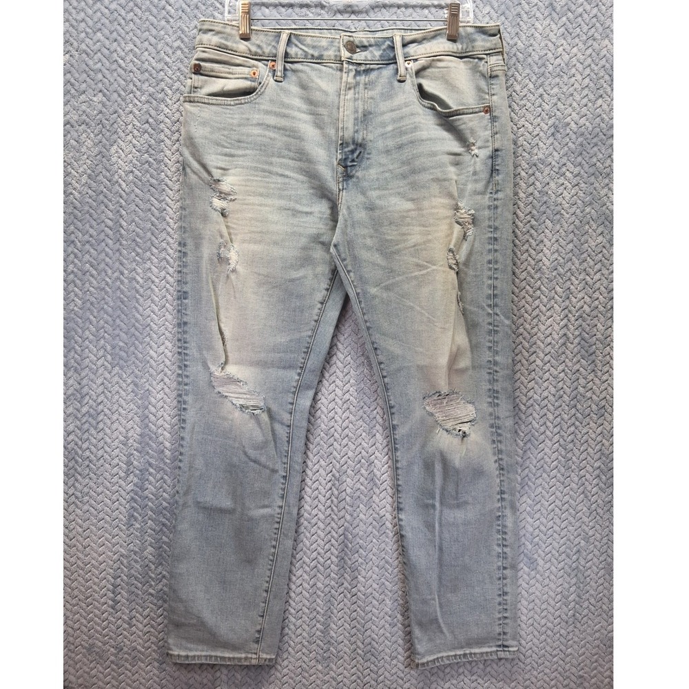 American Eagle Airflex+ Slim Distressed Light Wash Jeans 33x29 Mens Denim